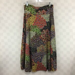 Hypnotized Womens Paisley Feather Print Maxi Skirt Multi Color Boho‎ Stretch L